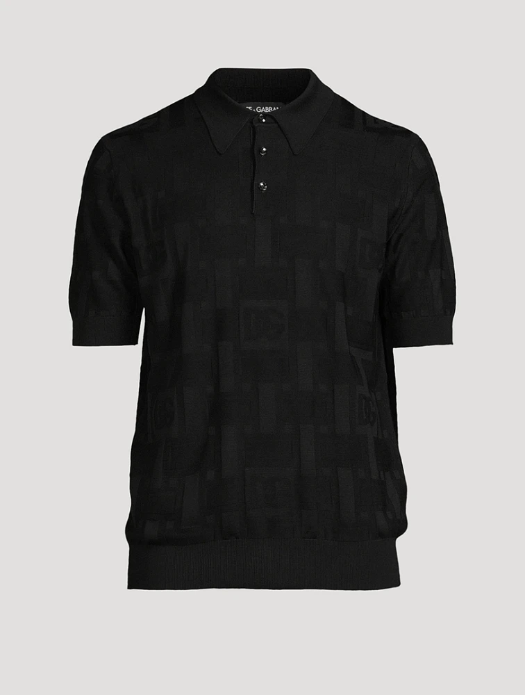 DG Logo Silk Jacquard Short-Sleeve Polo