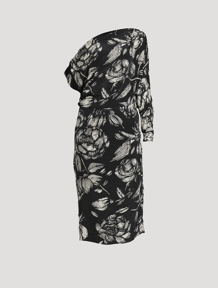 Ayu Asymmetrical Midi Dress Floral Print