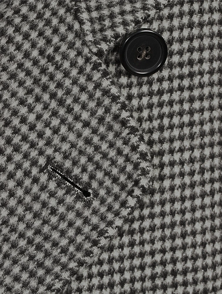 Double-Breasted Houndstooth Wool Coat
