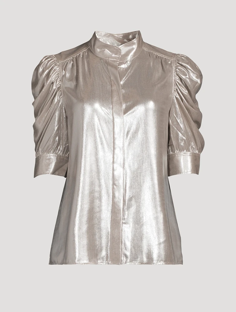 Gillian Metallic Puff-Sleeve Blouse