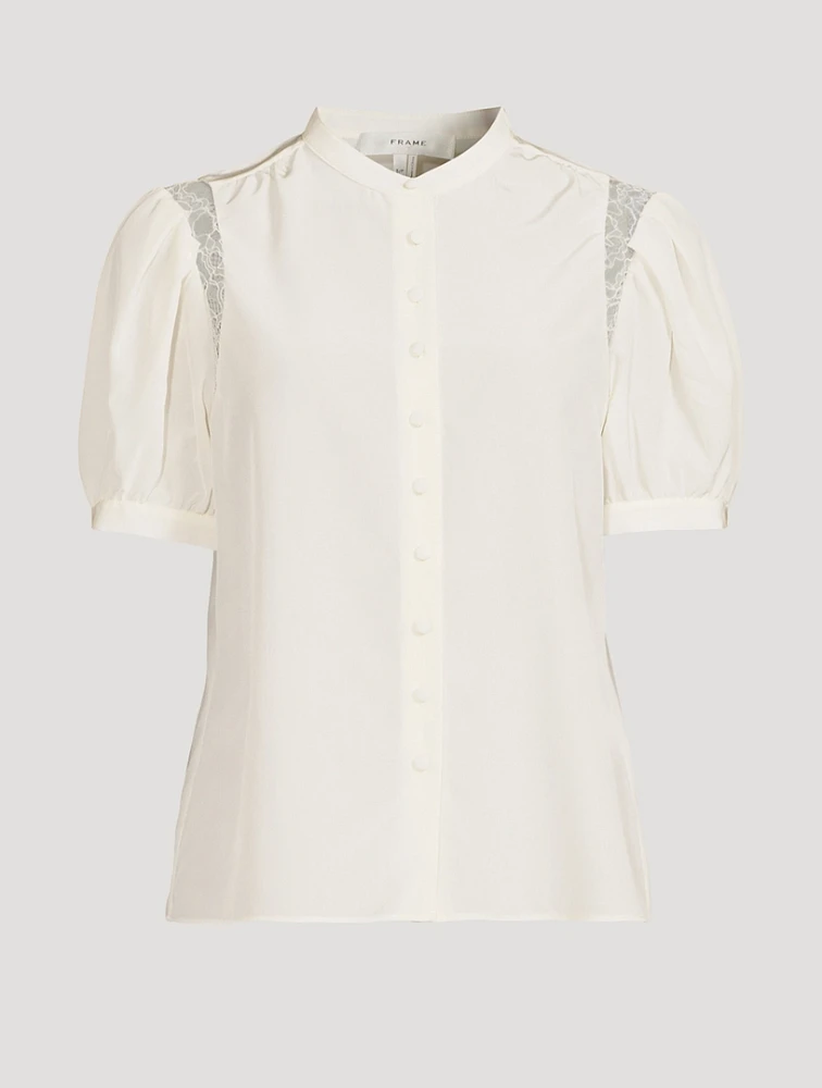 Lace-Inset Silk Shirt
