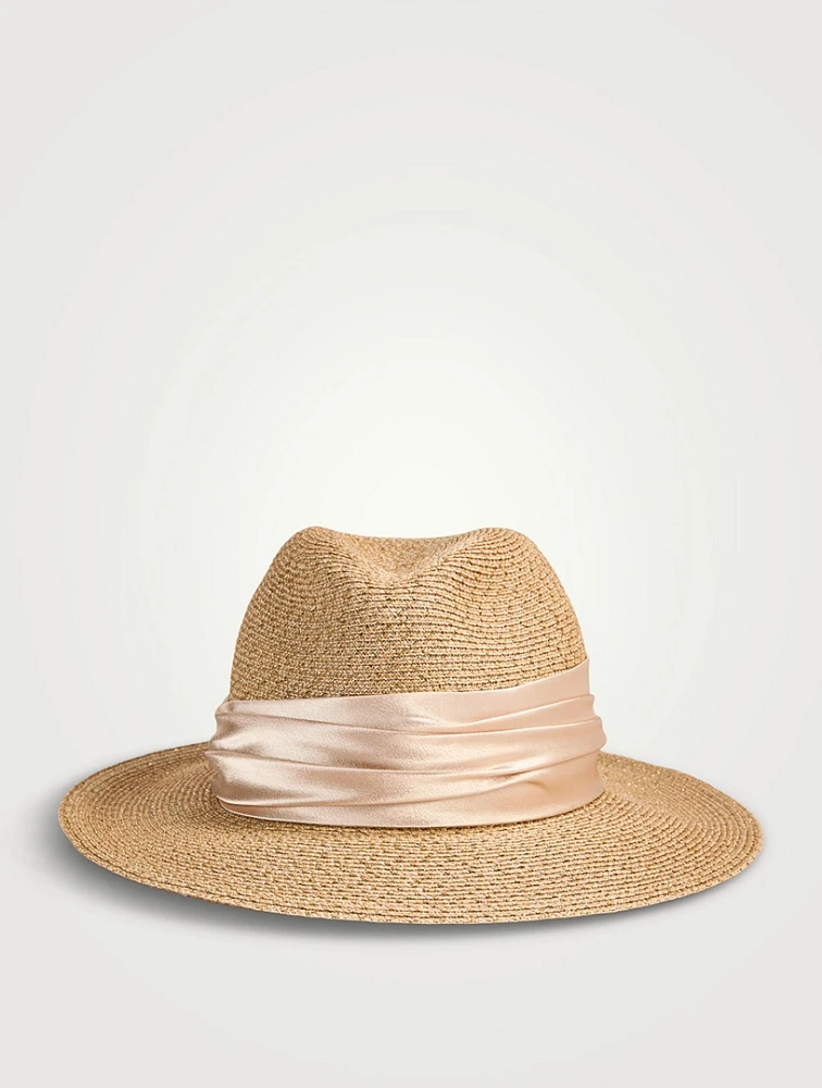 Courtney Packable Straw Fedora With Satin Band