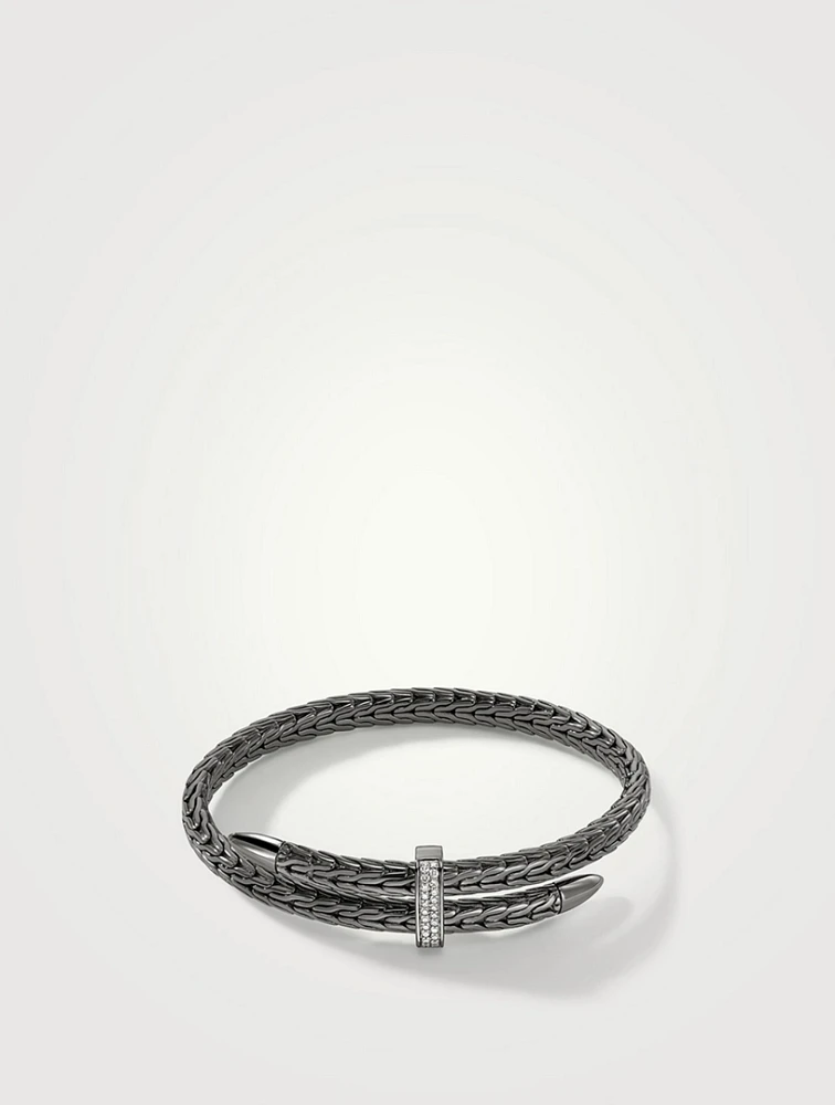Spear Silver Bypass Flex Cuff Bracelet With Black Rhodium And Pavé Diamonds