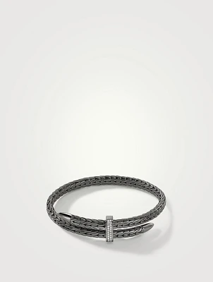 Spear Silver Bypass Flex Cuff Bracelet With Black Rhodium And Pavé Diamonds