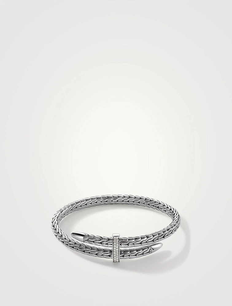 Spear Silver Bypass Flex Cuff Bracelet With Pavé Diamonds