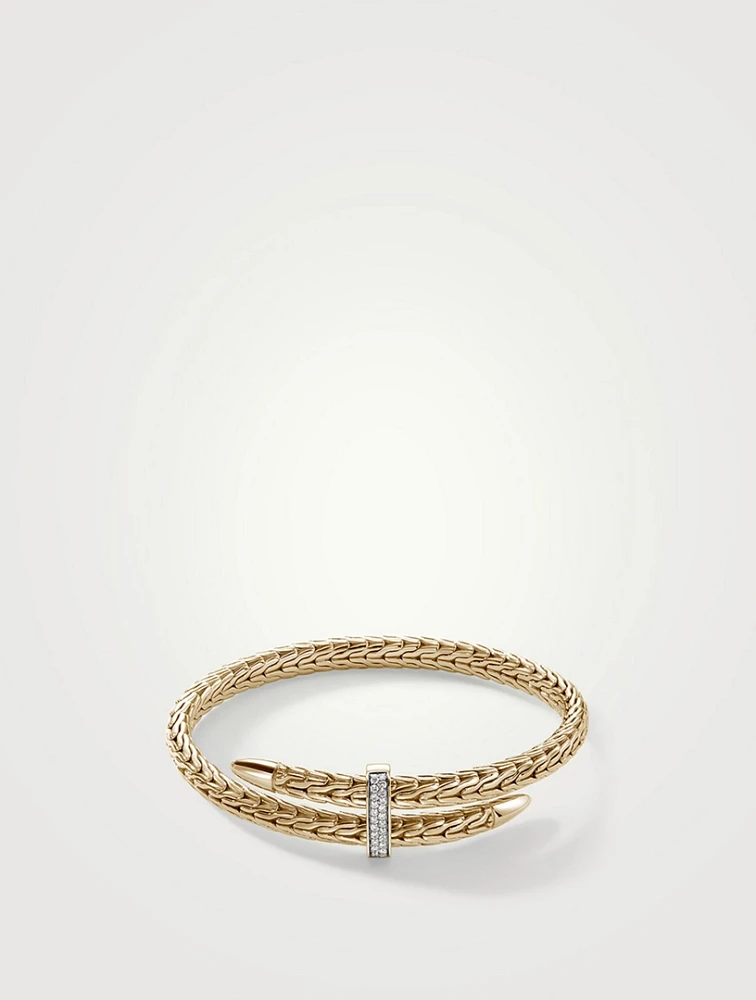Spear 14K Gold Bypass Flex Cuff Bracelet With Pavé Diamonds