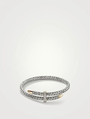 Spear 14K Gold And Silver Bypass Flex Cuff Bracelet With Pavé Diamonds