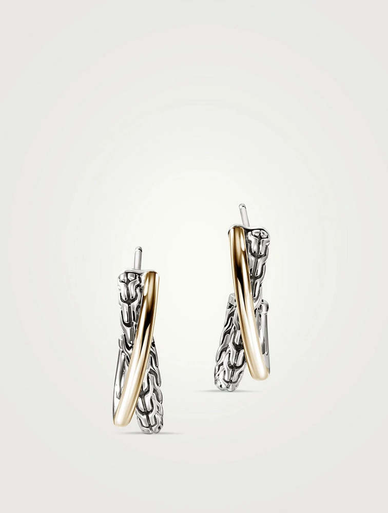 JH Essentials 14K Gold And Silver Crossover Earrings