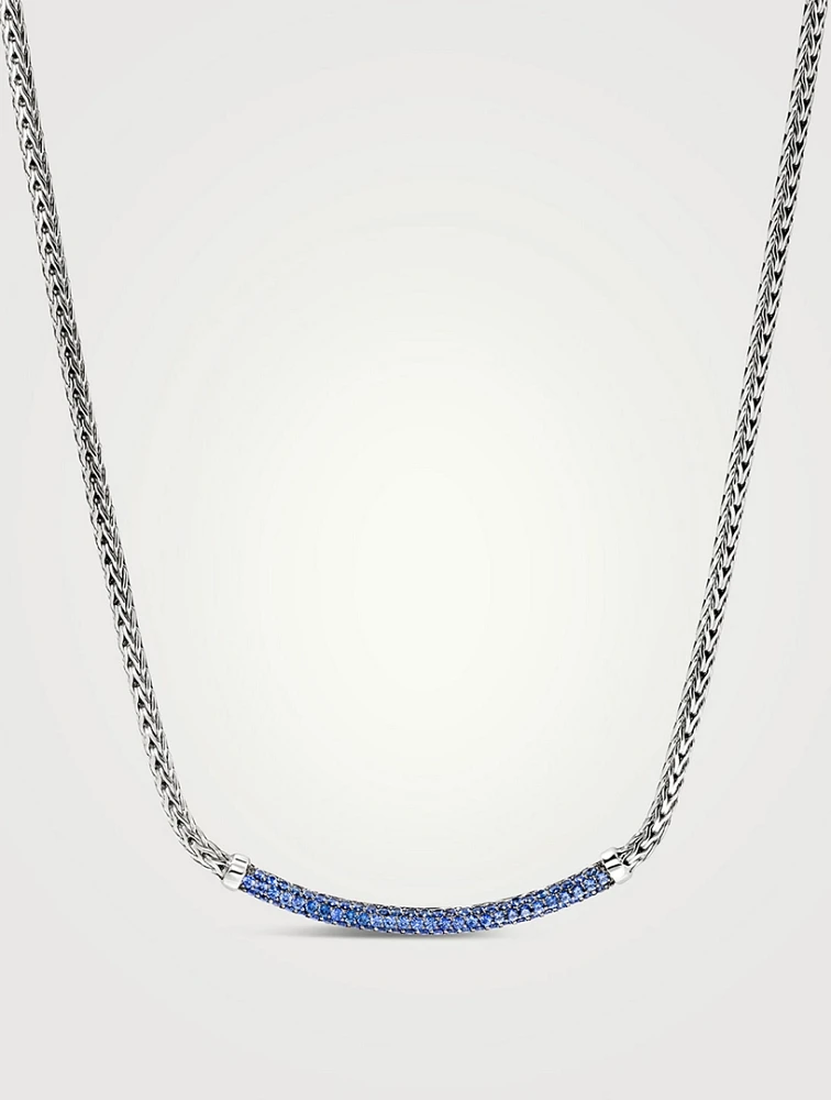 JH Essentials Silver 2.5mm Mini Chain Necklace With Blue Sapphire
