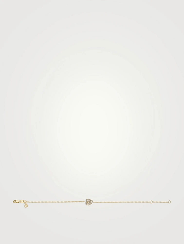 14K Gold Tiny Monstera Leaf Chain Bracelet