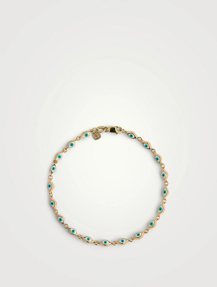 Mini 14K Gold Multi Enamel Evil Eye Bracelet