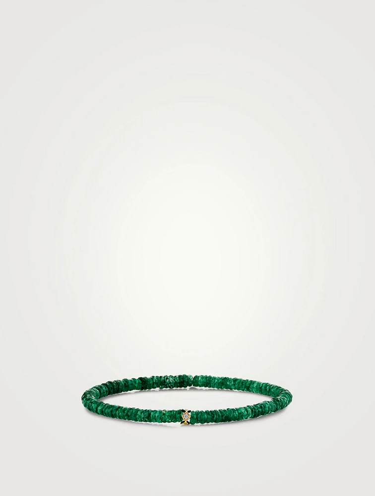 Green Aventurine Beaded Bracelet With 14K Gold Bezel Diamond Eternity Rondelle