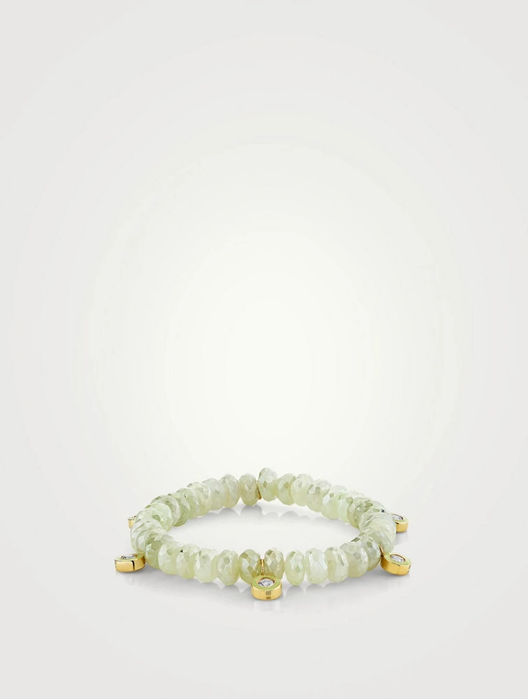 Mystic Prehnite Beaded Bracelet With 14K Gold Diamond Charms