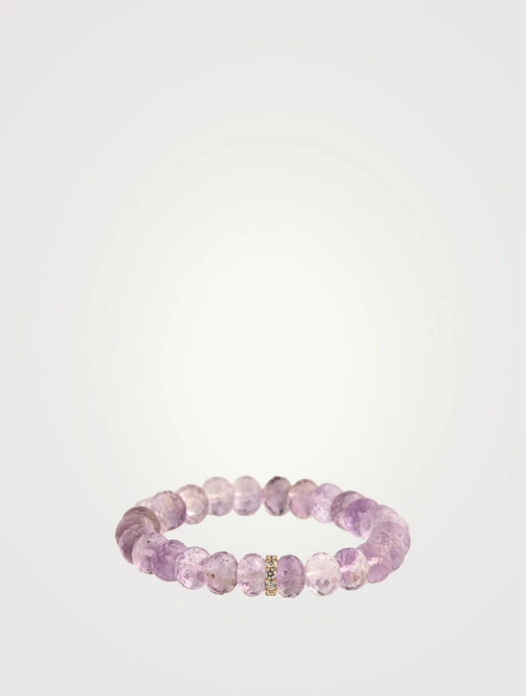 Lavender Beaded Bracelet With 14K Gold Diamond Cocktail Rondelle