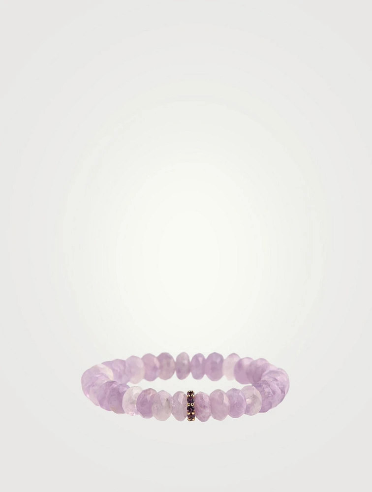 Lavender Beaded Bracelet With Large 14K Gold Amethyst Eternity Rondelle