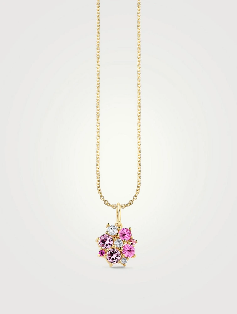 14K Gold Pink Sapphire And Diamond Cocktail Disc Necklace