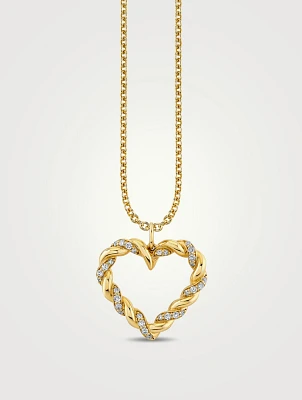 14K Gold Pavé Diamond Rope Heart Charm Necklace