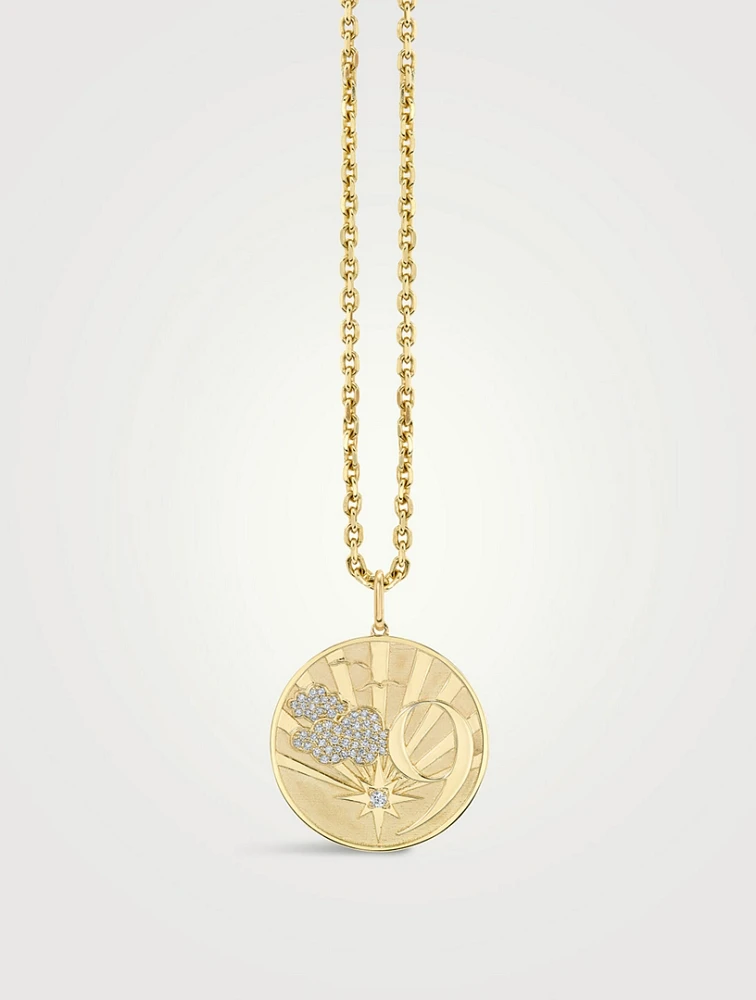 14K Gold Cloud 9 Coin Necklace With Diamonds