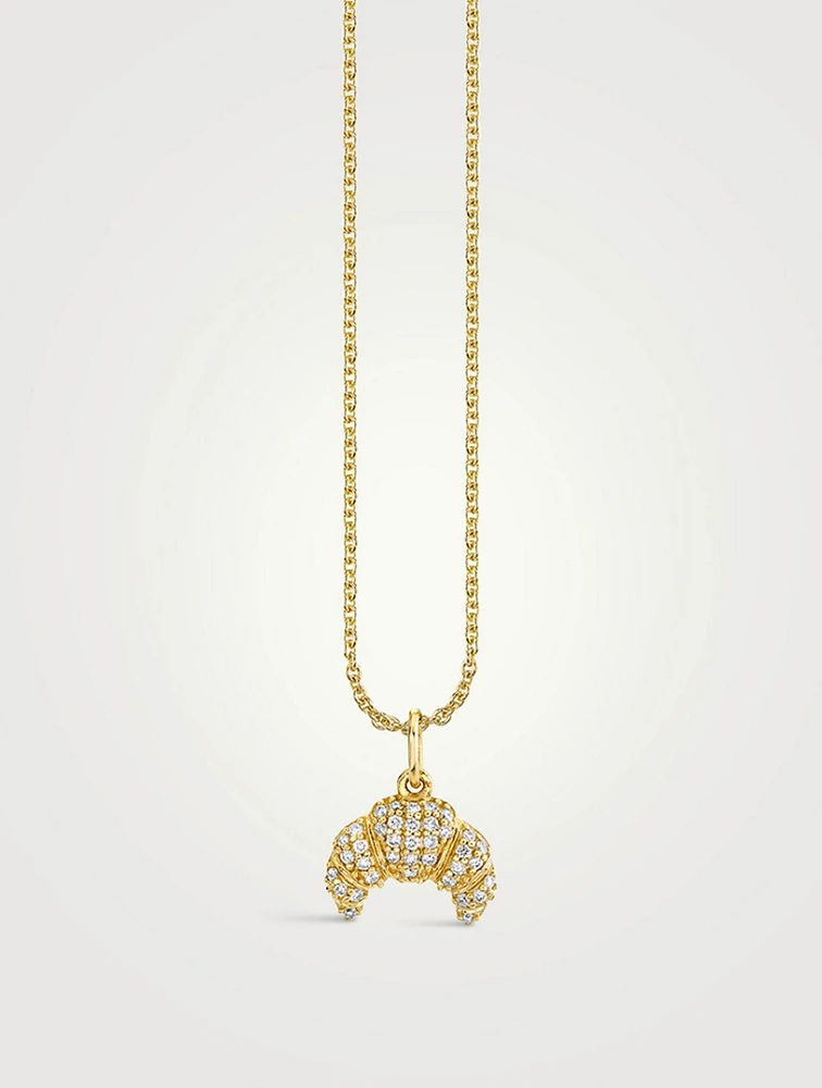 14K Gold Croissant Necklace With Diamonds