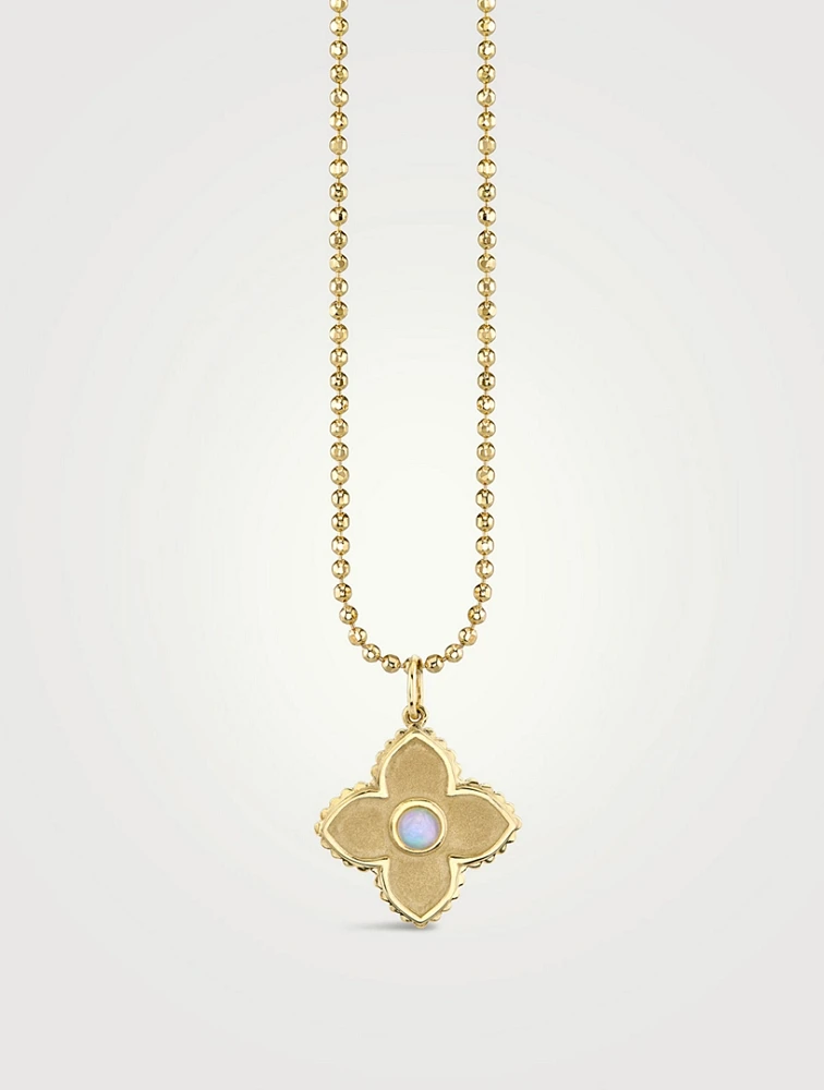 14K Gold Bezel Satin Moroccan Charm Necklace With Opal