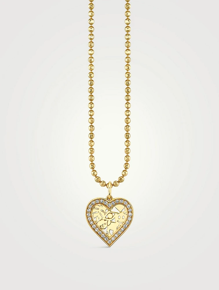 14K Gold Icon Wallpaper Heart Necklace With Pavé Diamonds