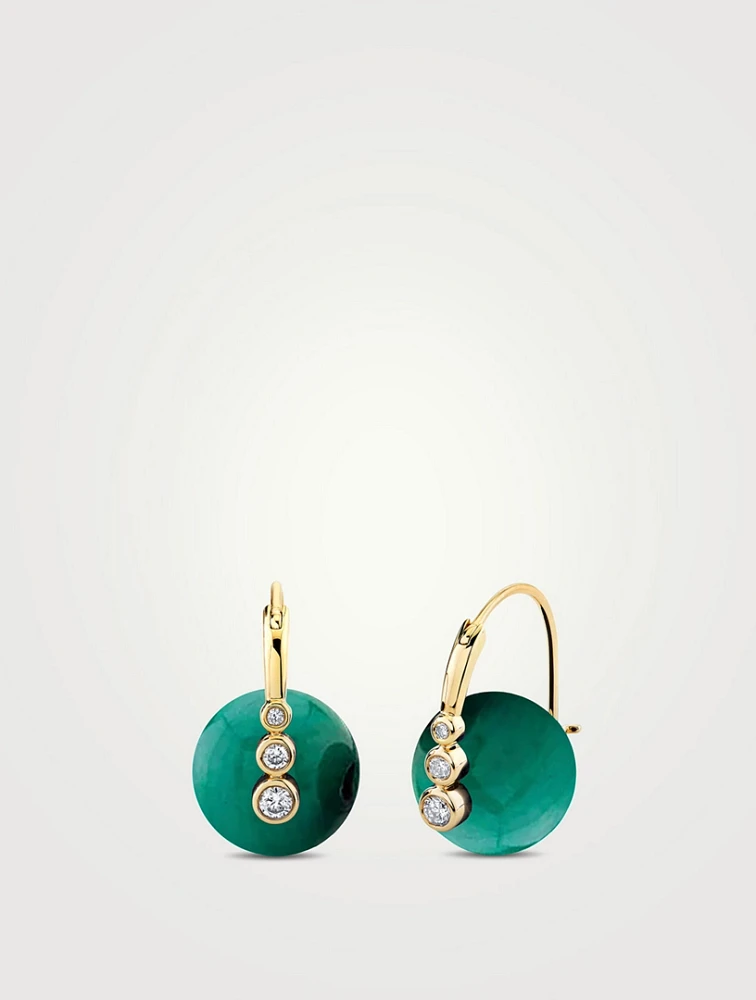 14K Gold Graduated Bezel Malachite Bead Earrings