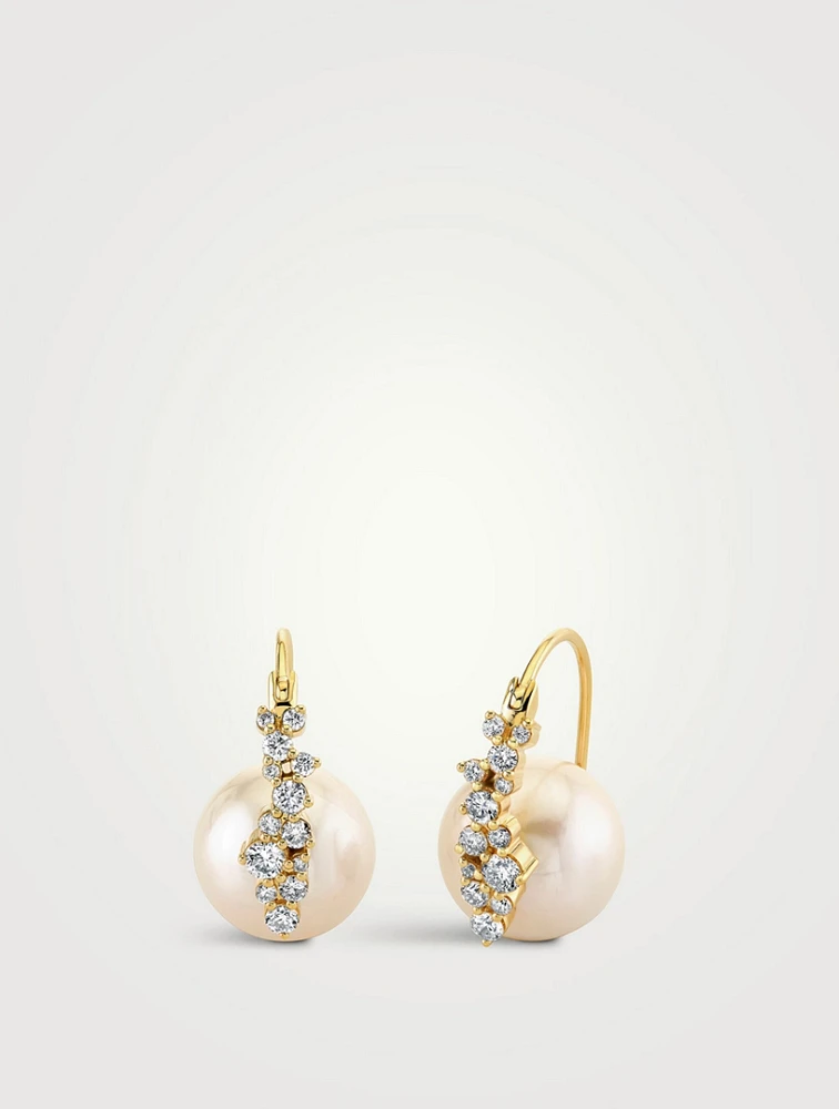 14K Gold Cocktail Bead Pearl Earrings With Diamonds