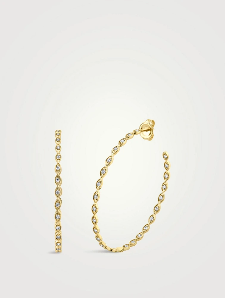 14K Gold Marquise Evil Eye Hoop Earrings With Diamonds