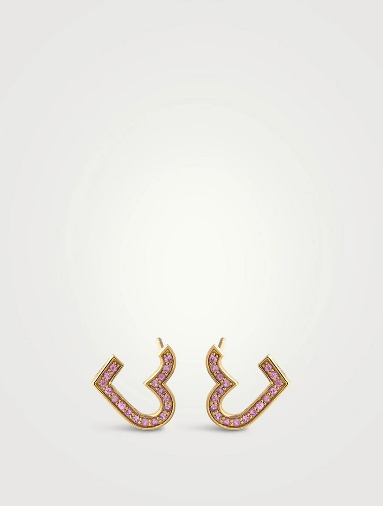 14K Gold Heart Wrap Hoop Earrings With Pavé Pink Sapphire