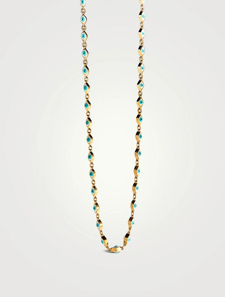 Mini 14K Gold Enamel Evil Eye Necklace