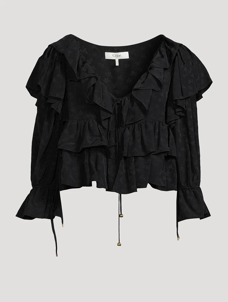 Floral Jacquard Ruffled Blouse