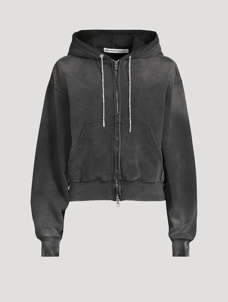 Zip-Front Hoodie With Crystal Drawstring