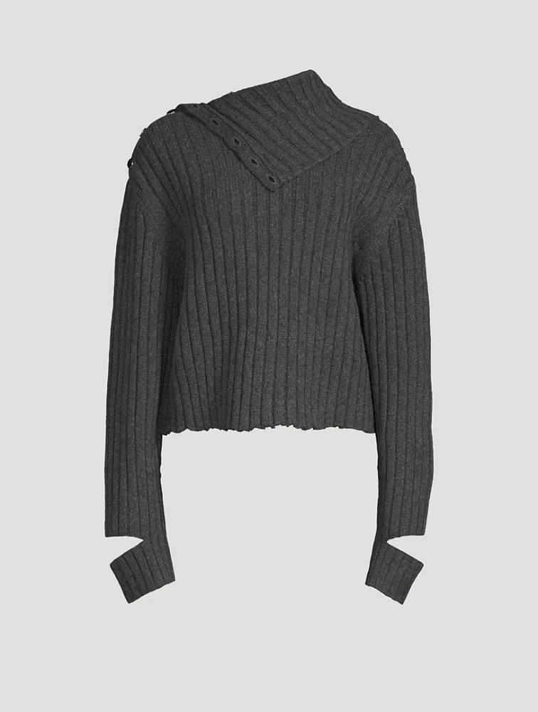 Distressed Rib-Knit Turtleneck