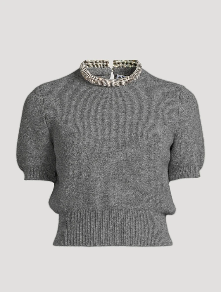 Crystal-Embellished Puff-Sleeve Sweater