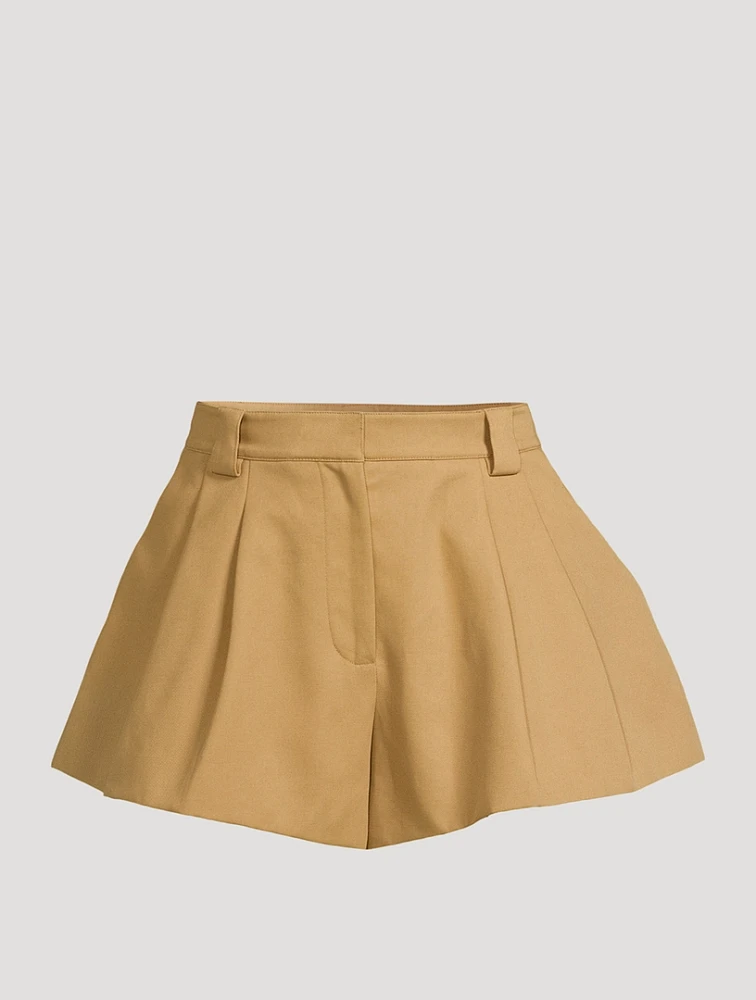 Pleated Cotton Shorts