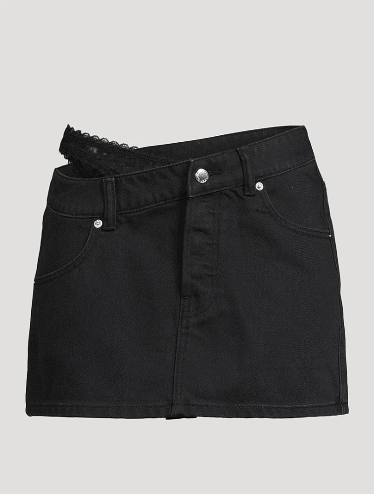 Layered Denim Mini Skirt With Lace Underwear