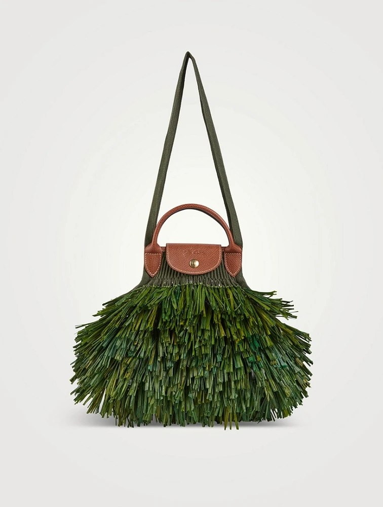 Large Le Pliage Filet Raffia Top Handle Bag