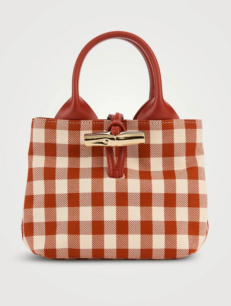 XS Le Roseau Canvas Top Handle Bag In Gingham Print