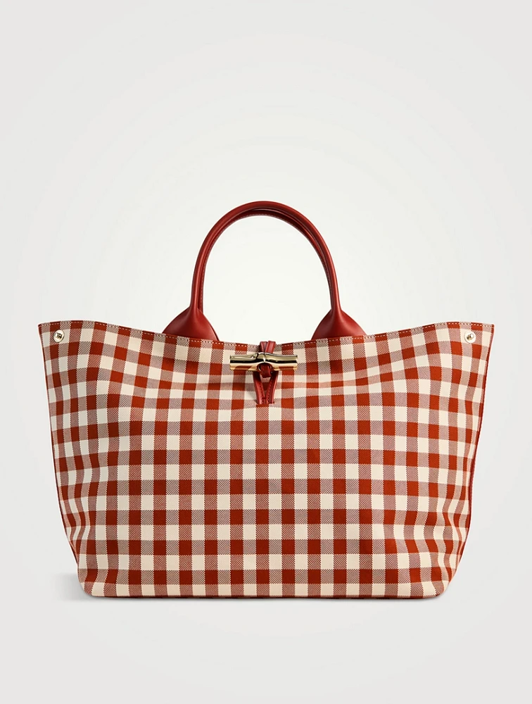 Large Le Roseau Top Handle Bag In Gingham Print