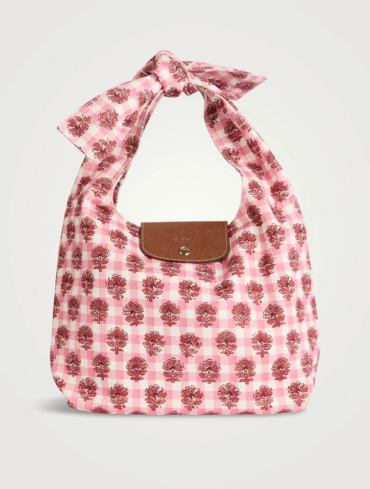 Medium Le Pliage Collection Shoulder Bag In Gingham Print