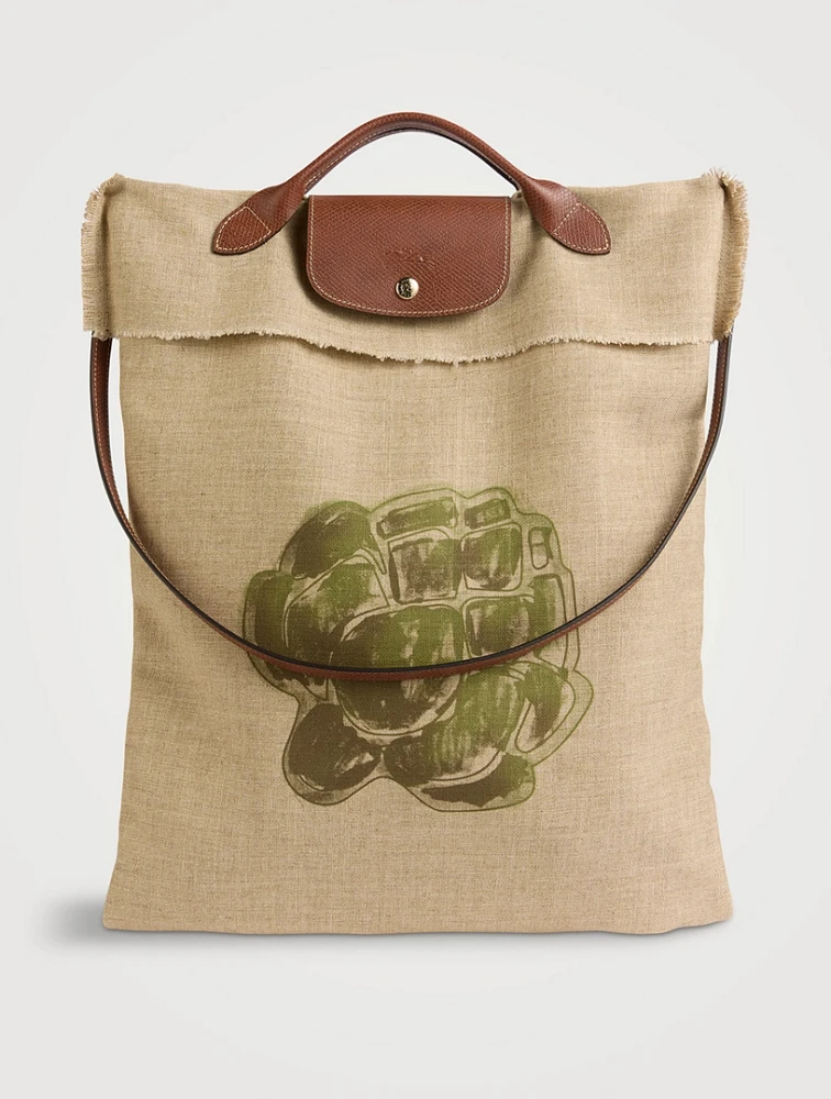 Medium Le Pliage Collection Tote Bag In Artichoke Print