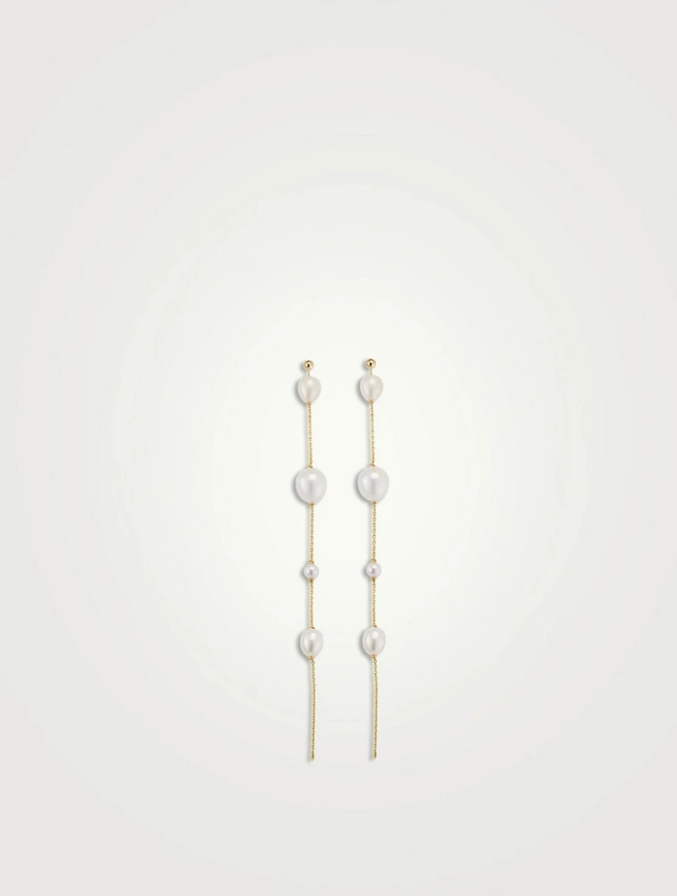 14K Gold Chain Mix Pearl Drop Earrings