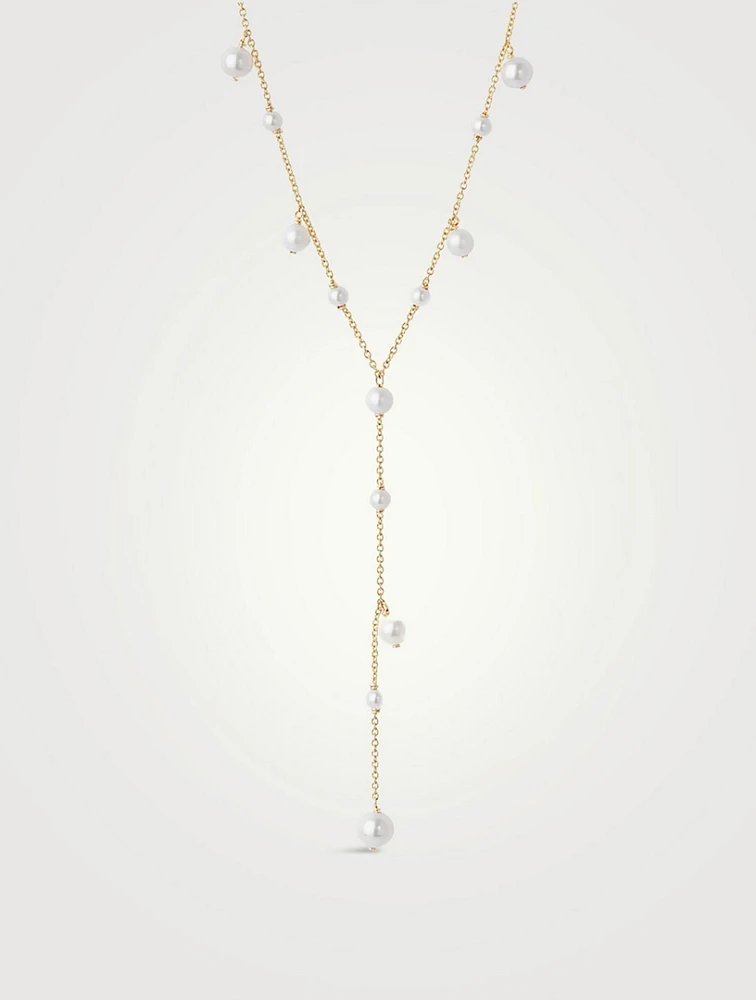 14K Gold Pearl Bubble Lariat Necklace
