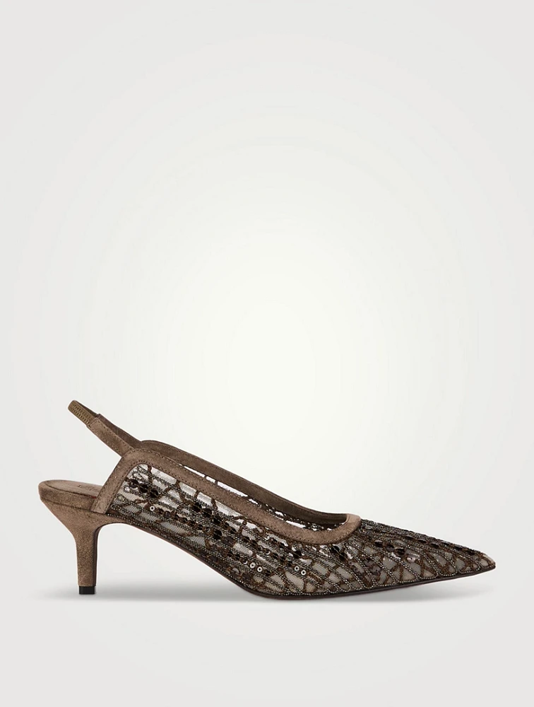 Sequin Mesh Slingback Pumps