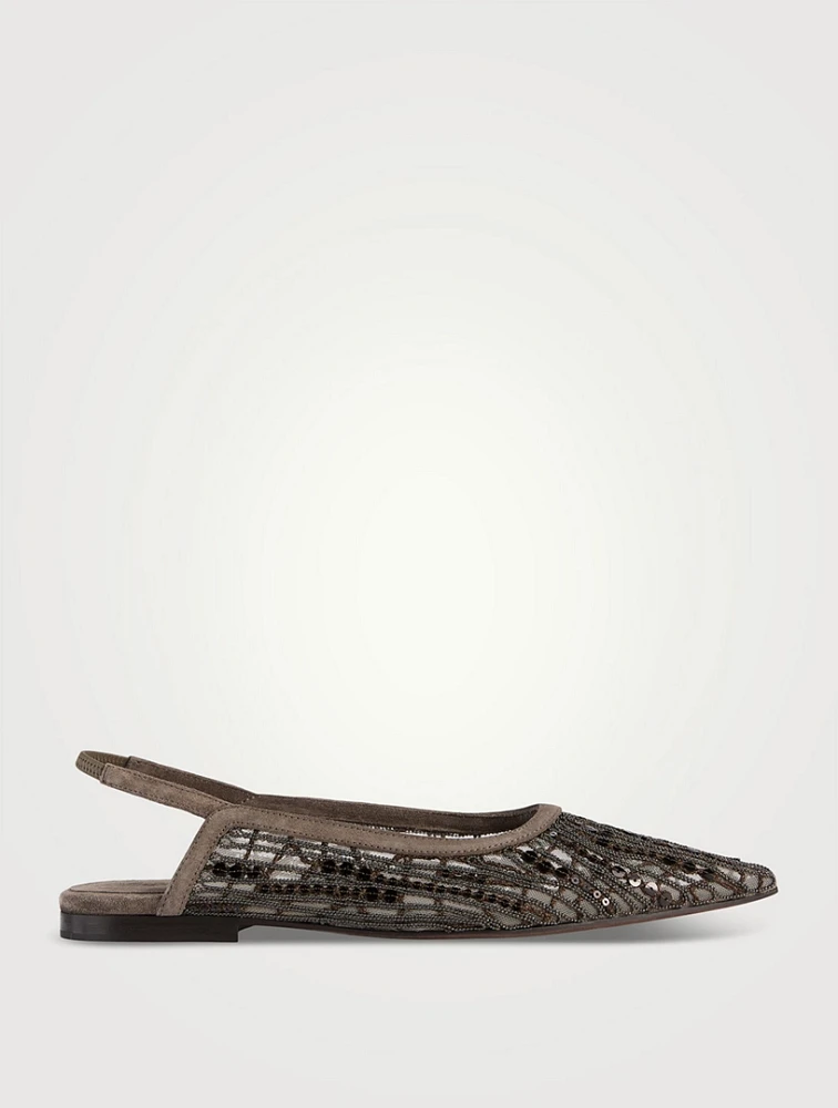 Sequin Mesh Slingback Flats