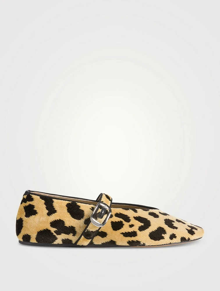 Stella Velvet Mary Jane Ballet Flats Leopard Print