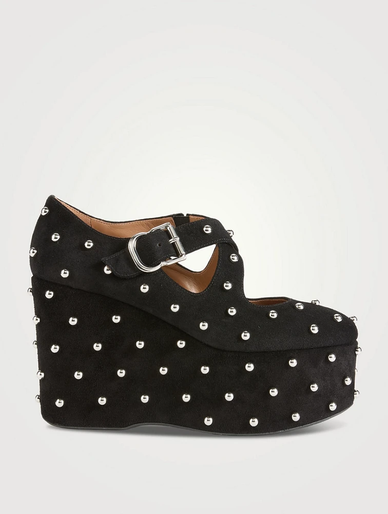 Embellished Suede Platform Wedge Pumps