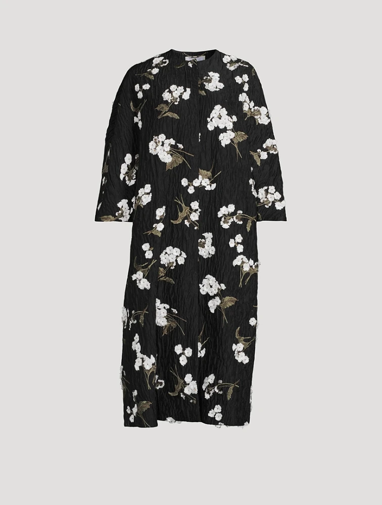 Cloqué Evening Coat With Floral Appliqué