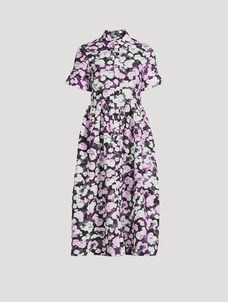 Short-Sleeve Midi Shirt Dress Floral Print