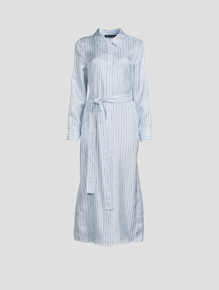 Hannah Belted Silk Shirt Dress Stripe Print
